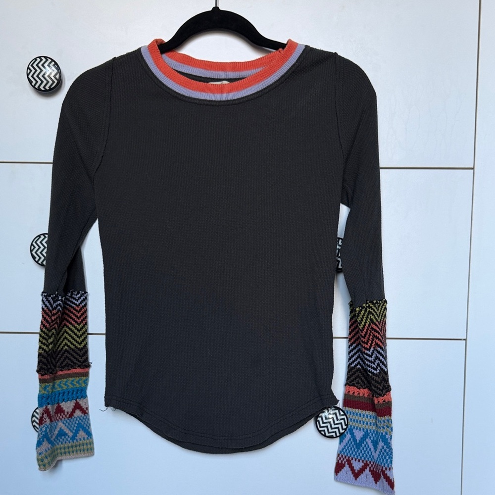 Free People "we the free" waffle ahirt with multicolor sleeves